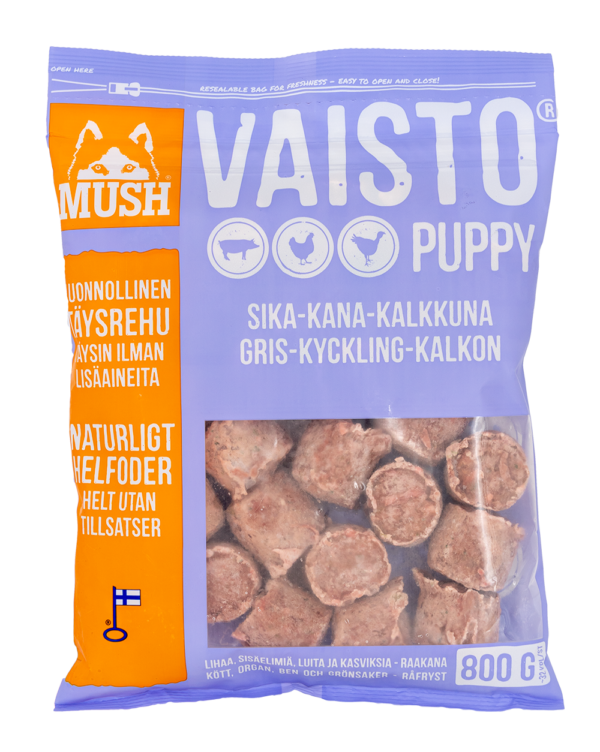 Vaisto® Köttbullar Puppy Gris-Kyckling-Kalkon Hundfoder - 4x800g