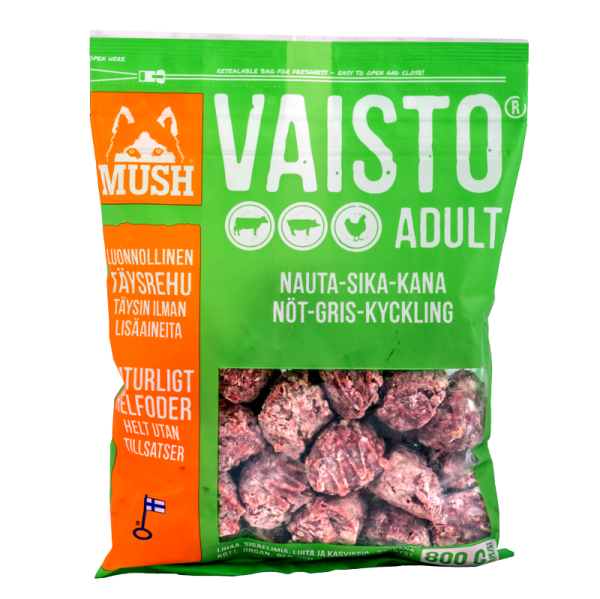 Vaisto® Köttbullar Nöt-Gris-Kyckling Hundfoder - 4x800g