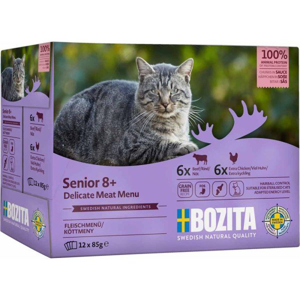 Feline Senior 8+ I Sås Multibox Kyckling & Nöt Kattfoder - 12 x 85 g